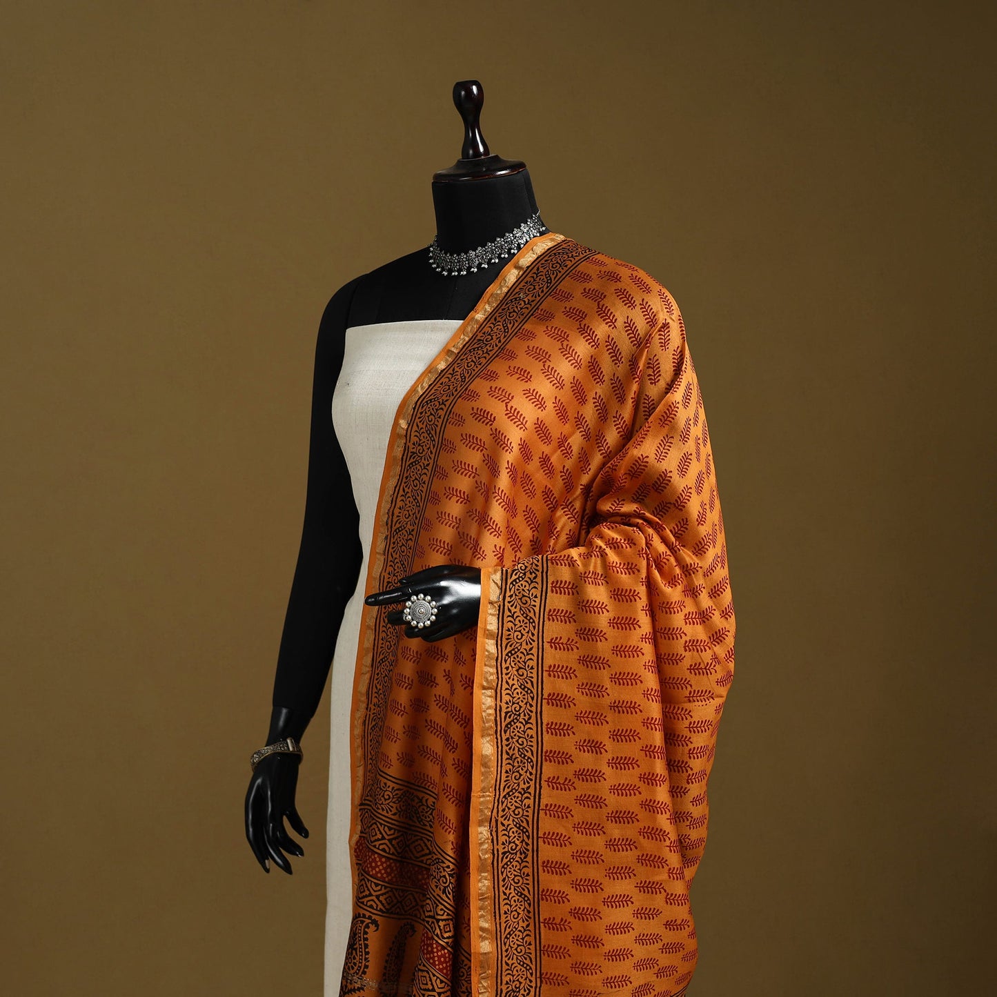 Orange - natural dyed printed chanderi silk bagh dupatta 26