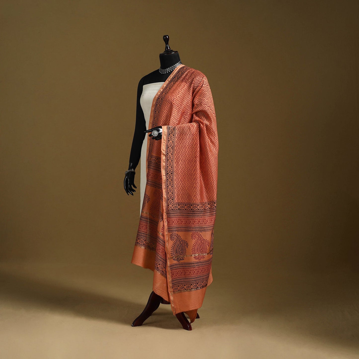 Orange - natural dyed printed chanderi silk bagh dupatta 27