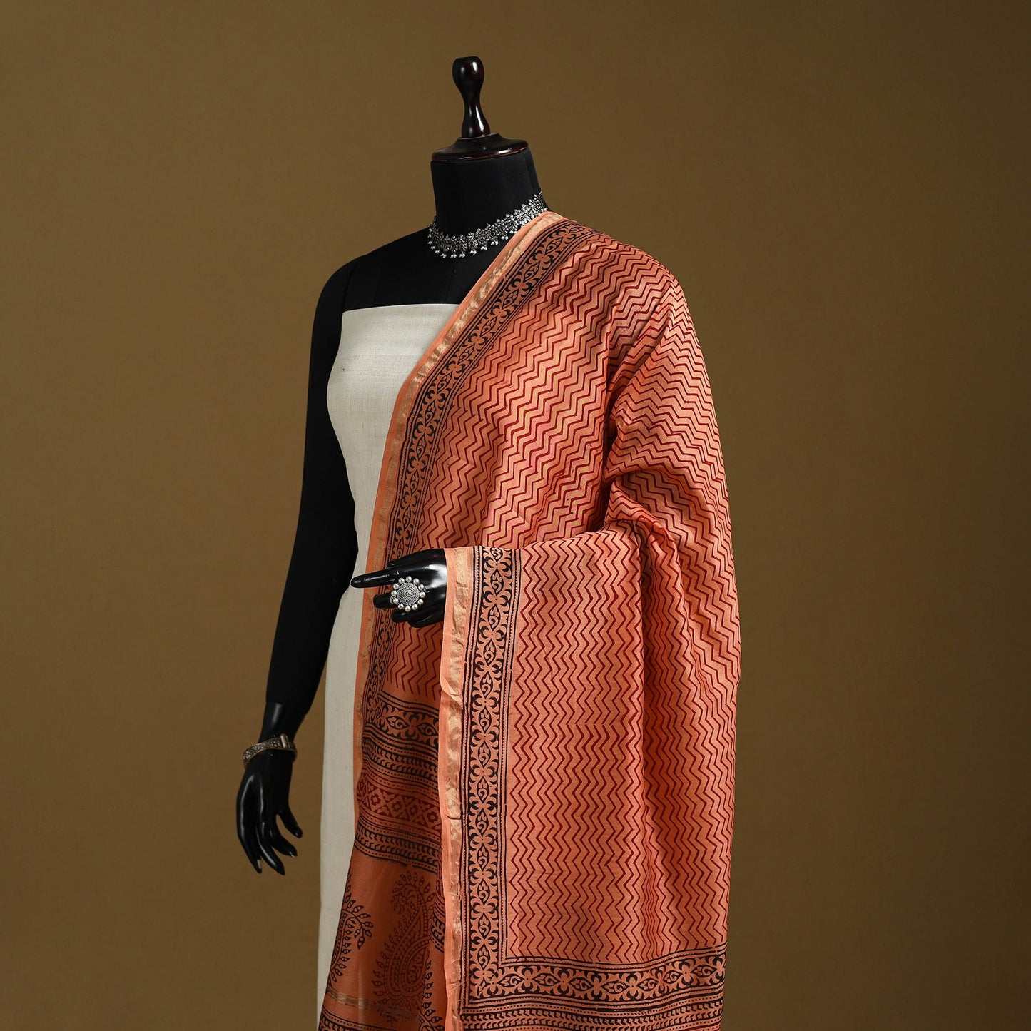 Orange - natural dyed printed chanderi silk bagh dupatta 27