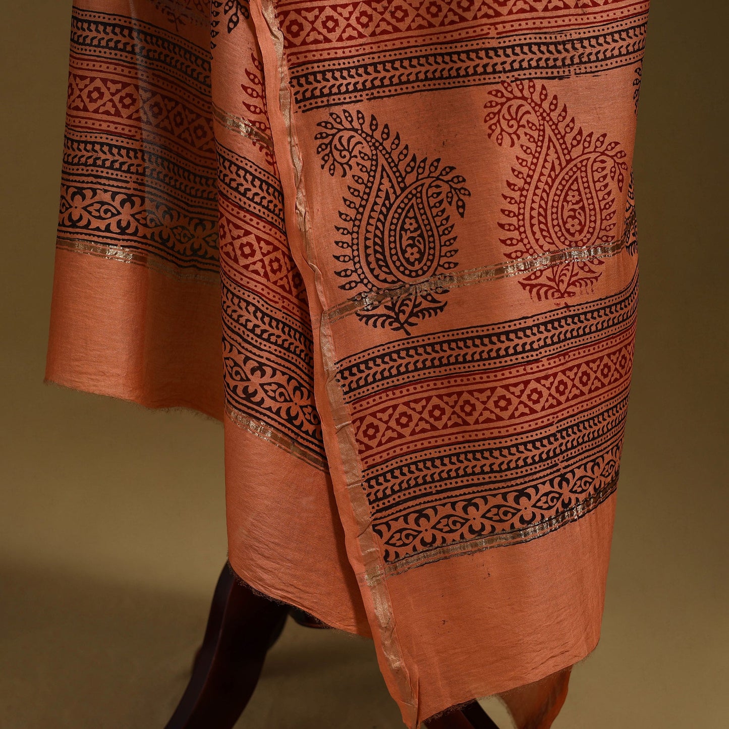 Orange - natural dyed printed chanderi silk bagh dupatta 27