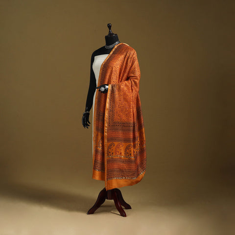 Orange - natural dyed printed chanderi silk bagh dupatta 47