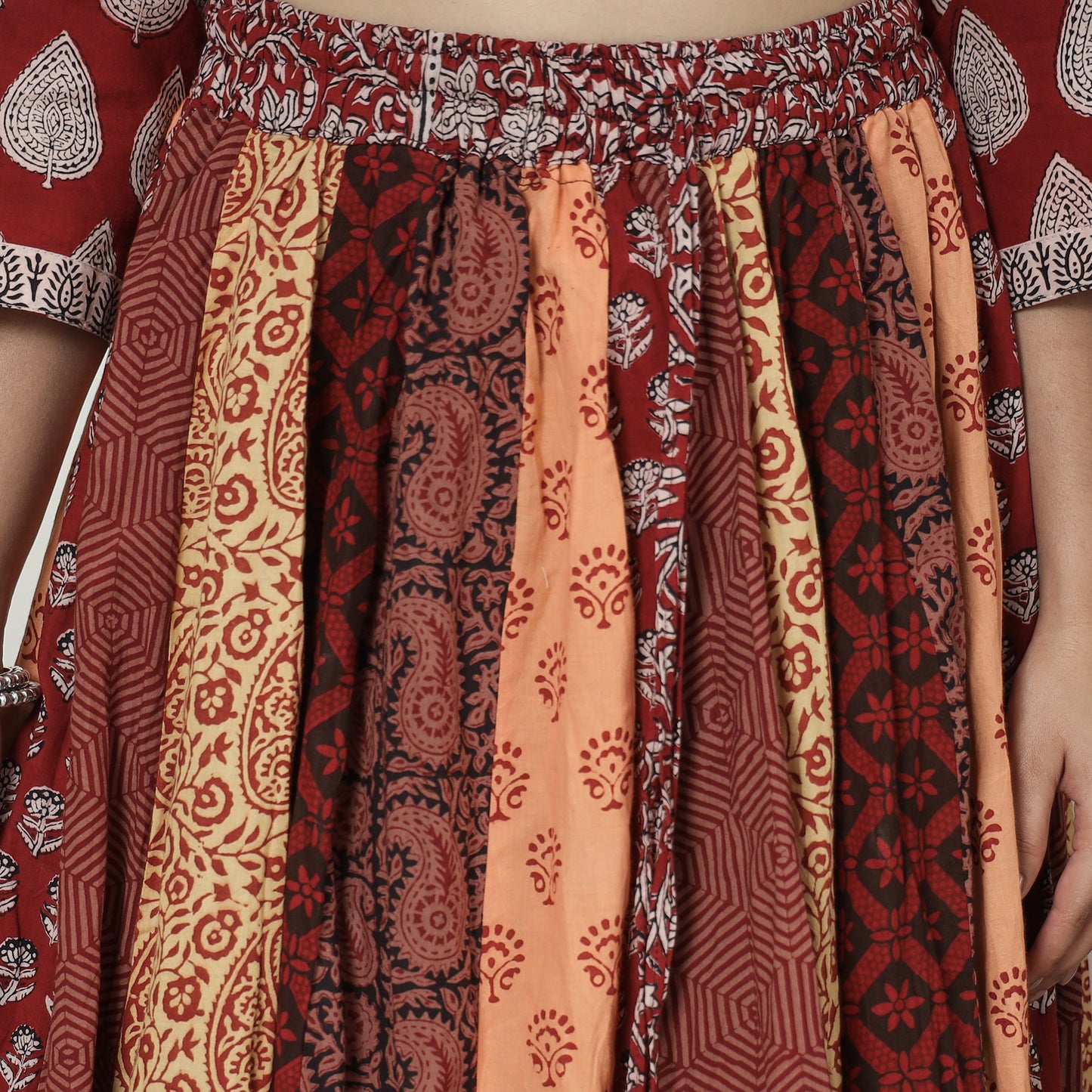  Bagh Block Printed Patchwork Cotton Long Skirt 