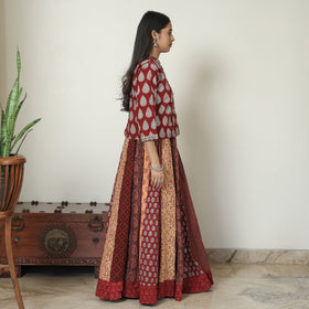  Bagh Block Printed Patchwork Cotton Long Skirt 