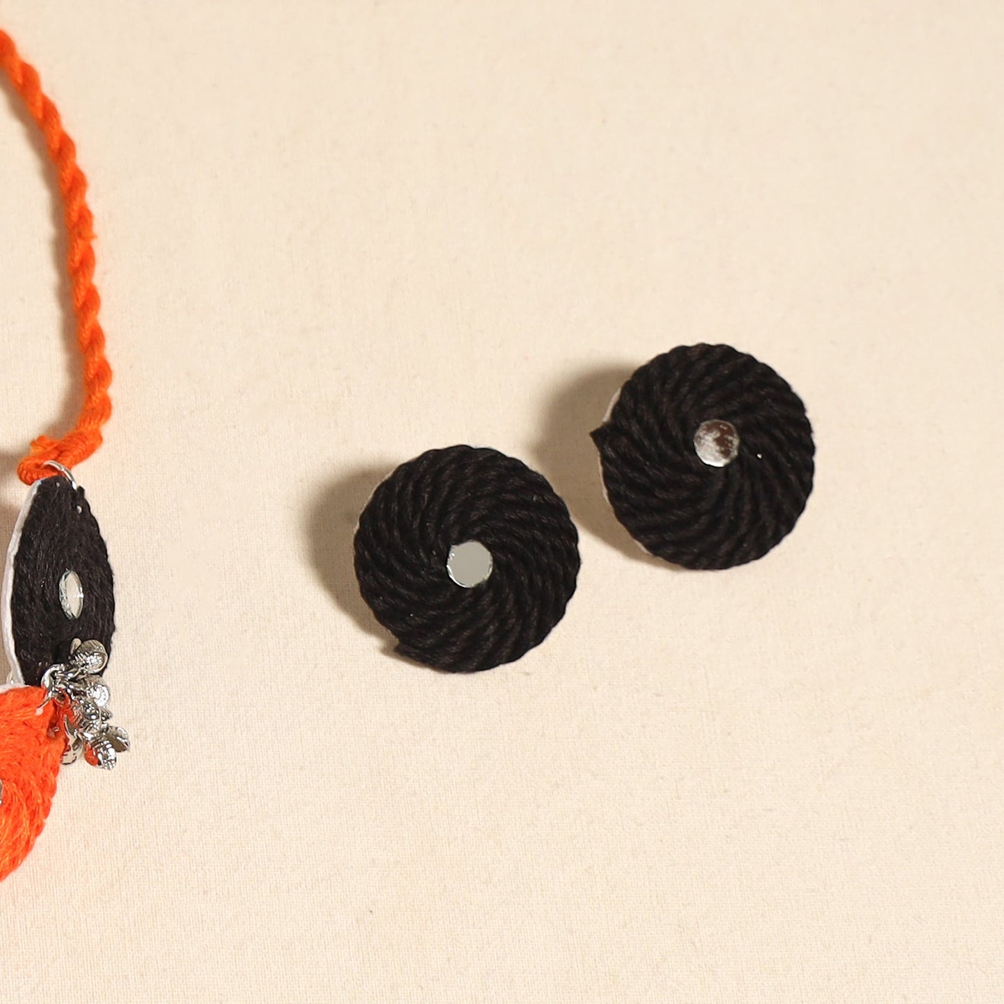 Navratri Special! Orange Thread Ghungroo & Mirror Work Necklace Set