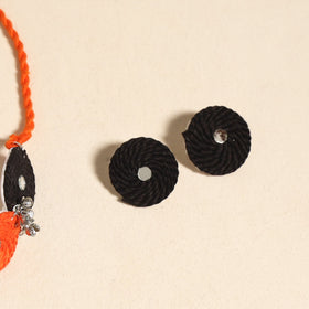 Navratri Special! Orange Thread Ghungroo & Mirror Work Necklace Set