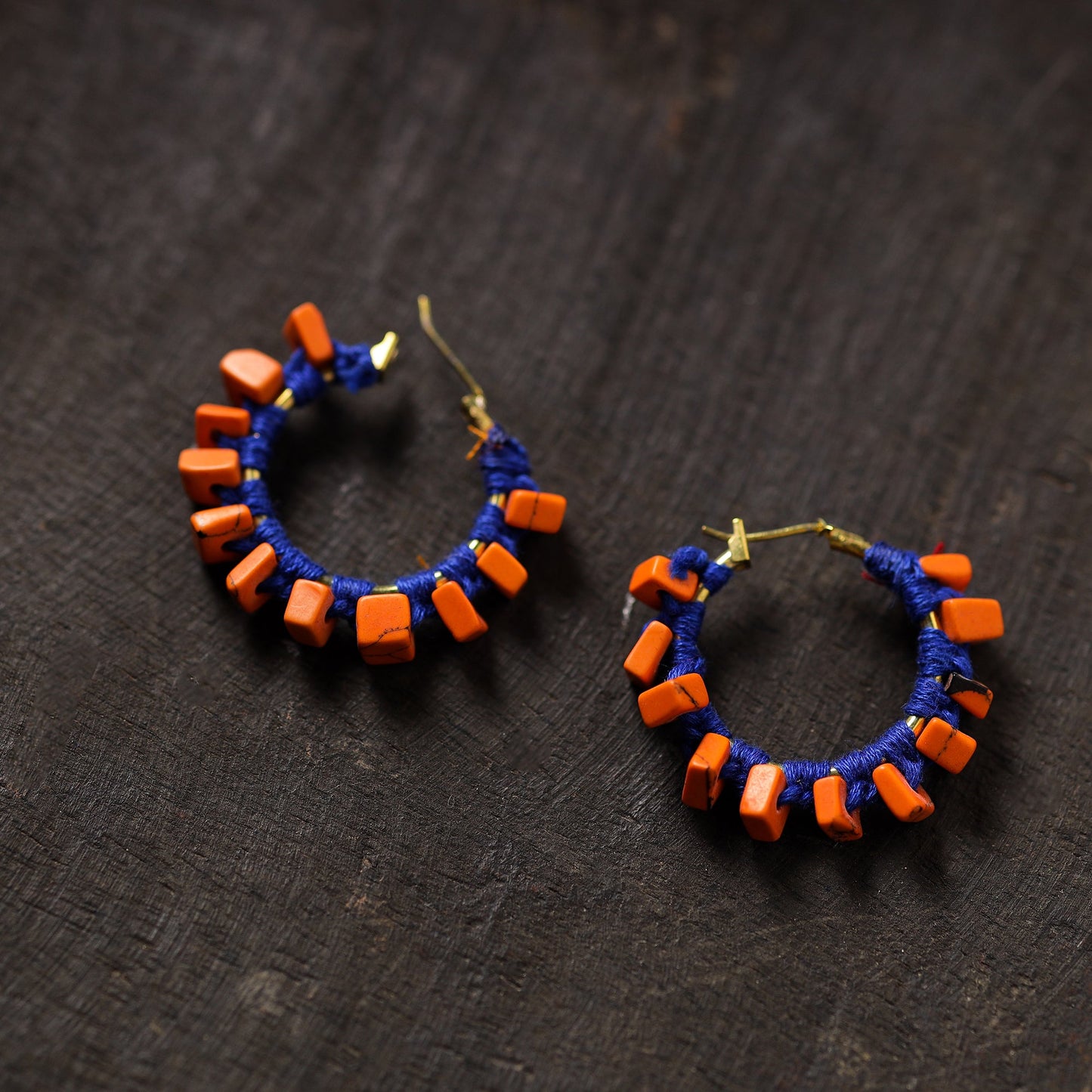 Orange - nitya handmade thread & stone work earrings 01