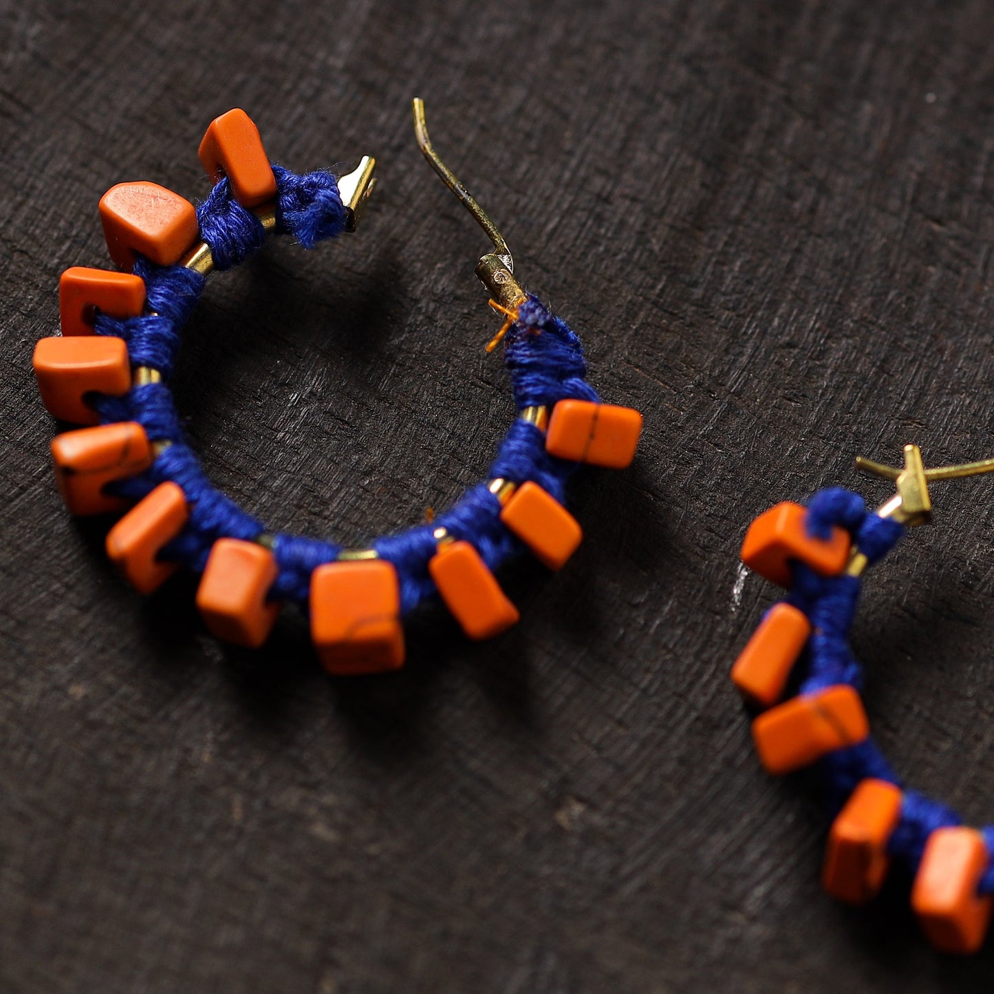 Orange - nitya handmade thread & stone work earrings 01