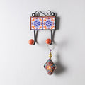  Original Blue Pottery Ceramic Tile Wall Hook Hanger (2 Peg) 