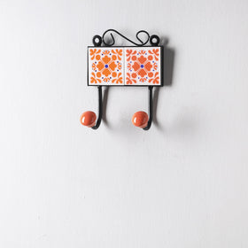  Original Blue Pottery Ceramic Tile Wall Hook Hanger (2 Peg) 