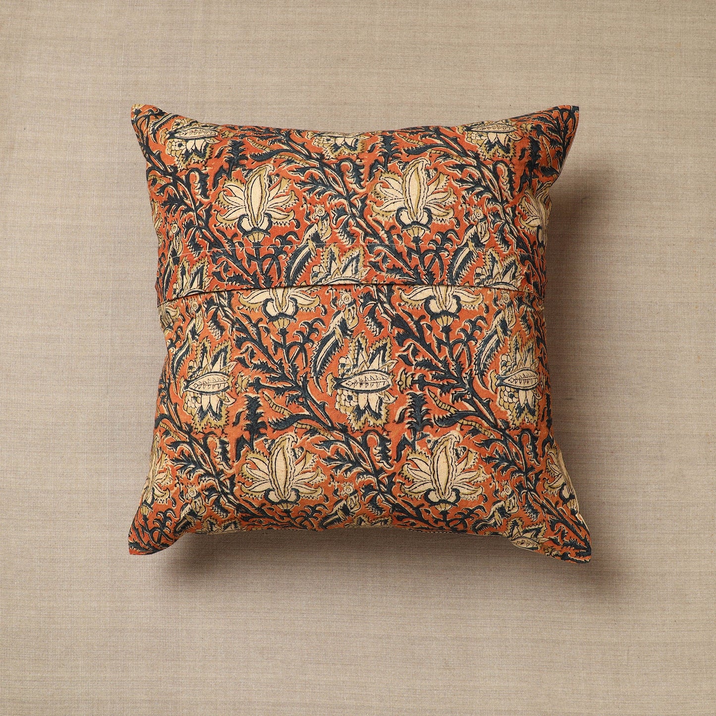 Orange Original Pedana Block Print Cotton Kalamkari Cushion Cover