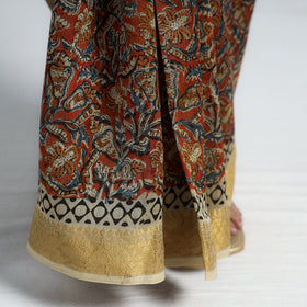 Orange Original Pedana Kalamkari Block Print Chanderi Silk Saree