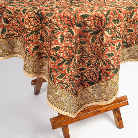 Orange Pedana Kalamkari Block Print Cotton Table Cover