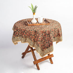 Orange Pedana Kalamkari Block Print Cotton Table Cover