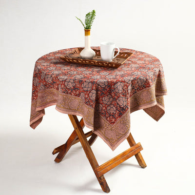Orange Pedana Kalamkari Block Print Cotton Table Cover
