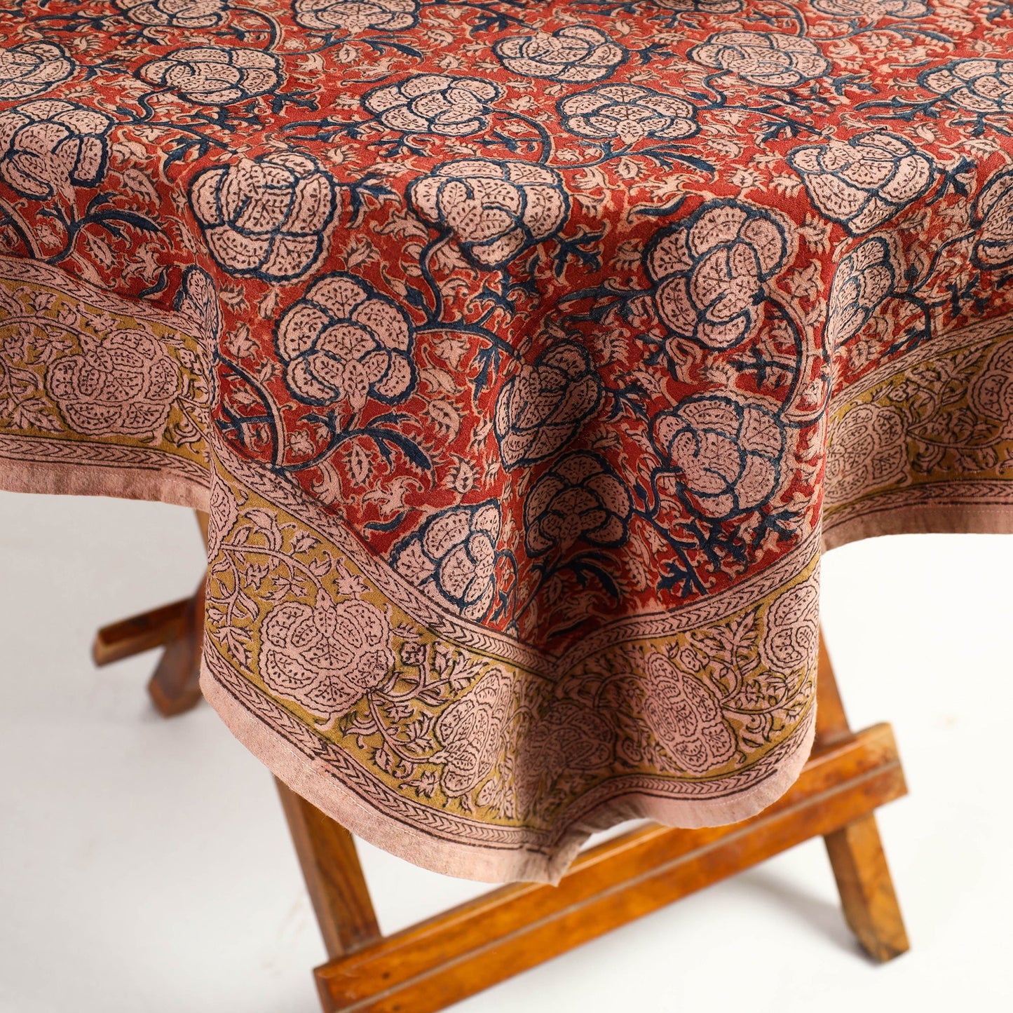 Orange Pedana Kalamkari Block Print Cotton Table Cover