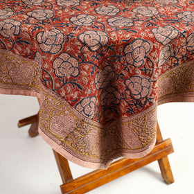 Orange Pedana Kalamkari Block Print Cotton Table Cover
