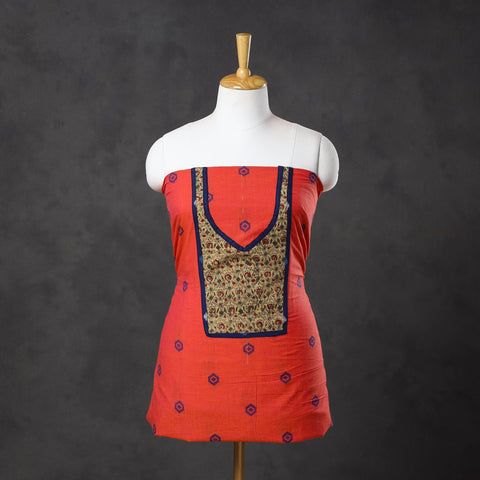 Orange - patchwork cotton jacquard unstitched kurta