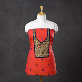 Orange - patchwork cotton jacquard unstitched kurta