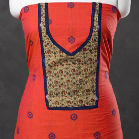 Orange - patchwork cotton jacquard unstitched kurta