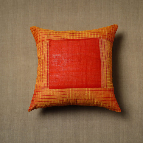 Orange - patchwork cotton kanchipuram cushion cover (16 x