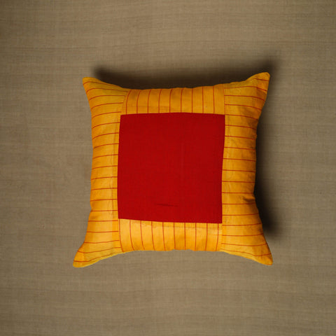 Orange - patchwork cotton kanchipuram cushion cover (16 x