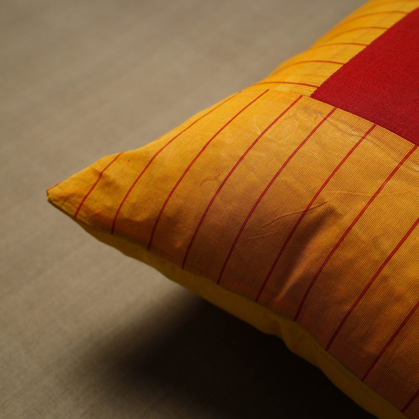 Orange - patchwork cotton kanchipuram cushion cover (16 x