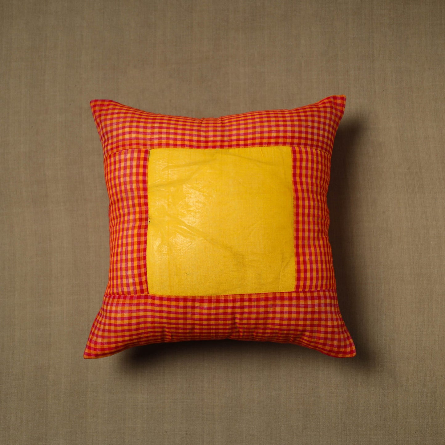 Orange - patchwork cotton kanchipuram cushion cover (16 x