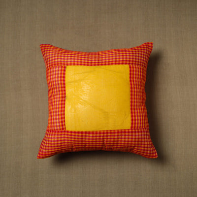Orange - patchwork cotton kanchipuram cushion cover (16 x