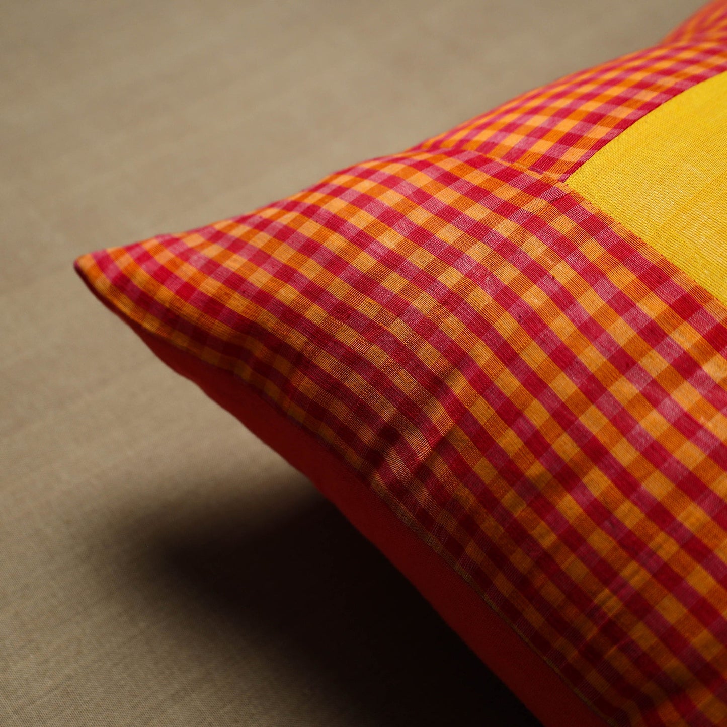 Orange - patchwork cotton kanchipuram cushion cover (16 x
