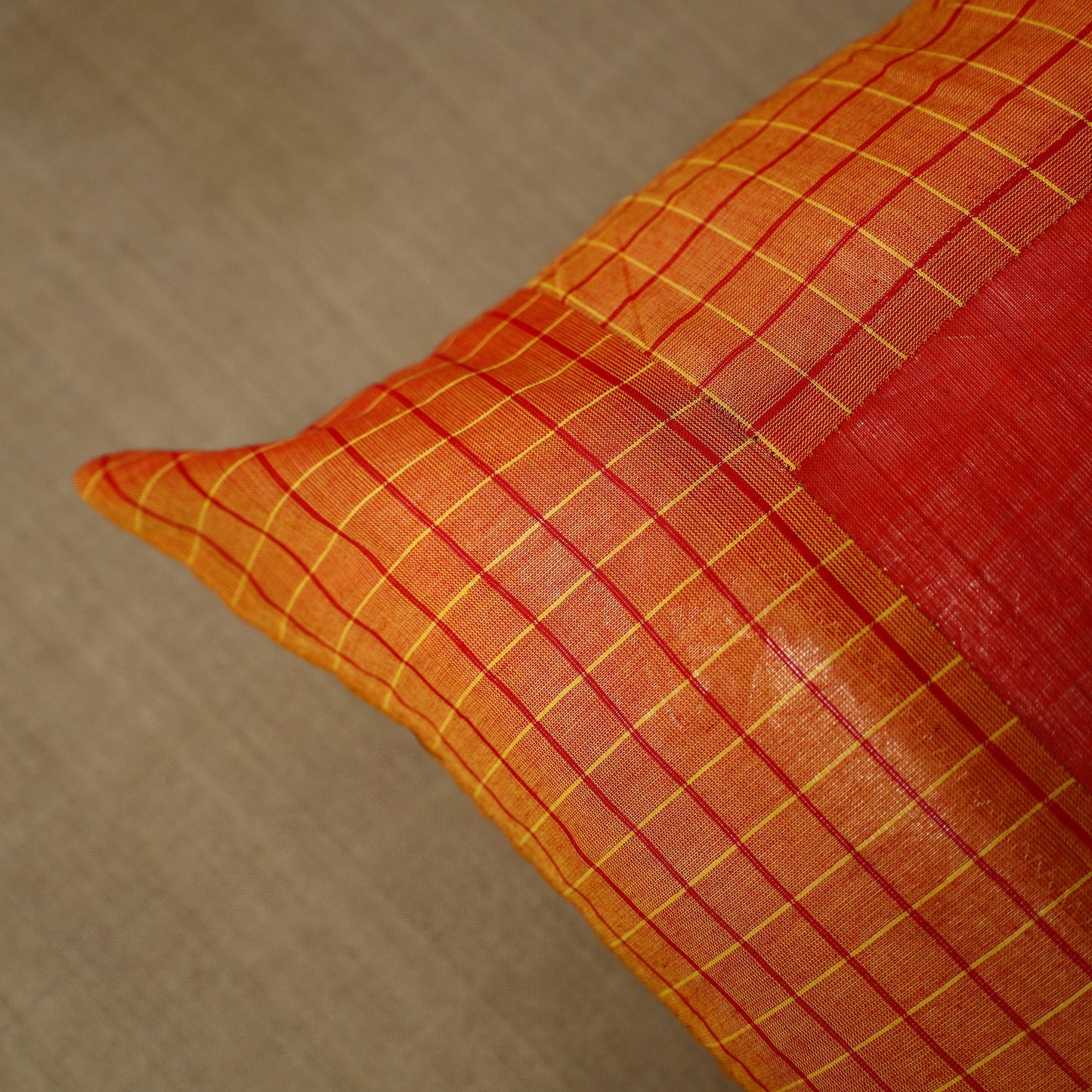 Orange - patchwork cotton kanchipuram cushion cover (16 x