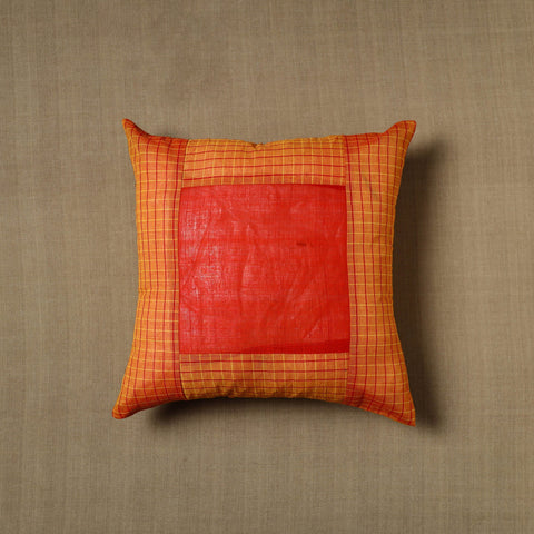 Orange - patchwork cotton kanchipuram cushion cover (16 x