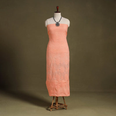 Peach Chikankari Hand Embroidery Mul Cotton Kurta Material 