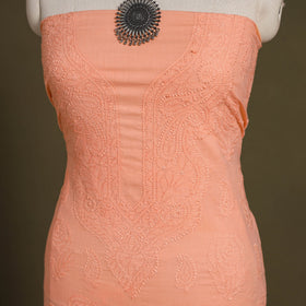 Peach Chikankari Hand Embroidery Mul Cotton Kurta Material 