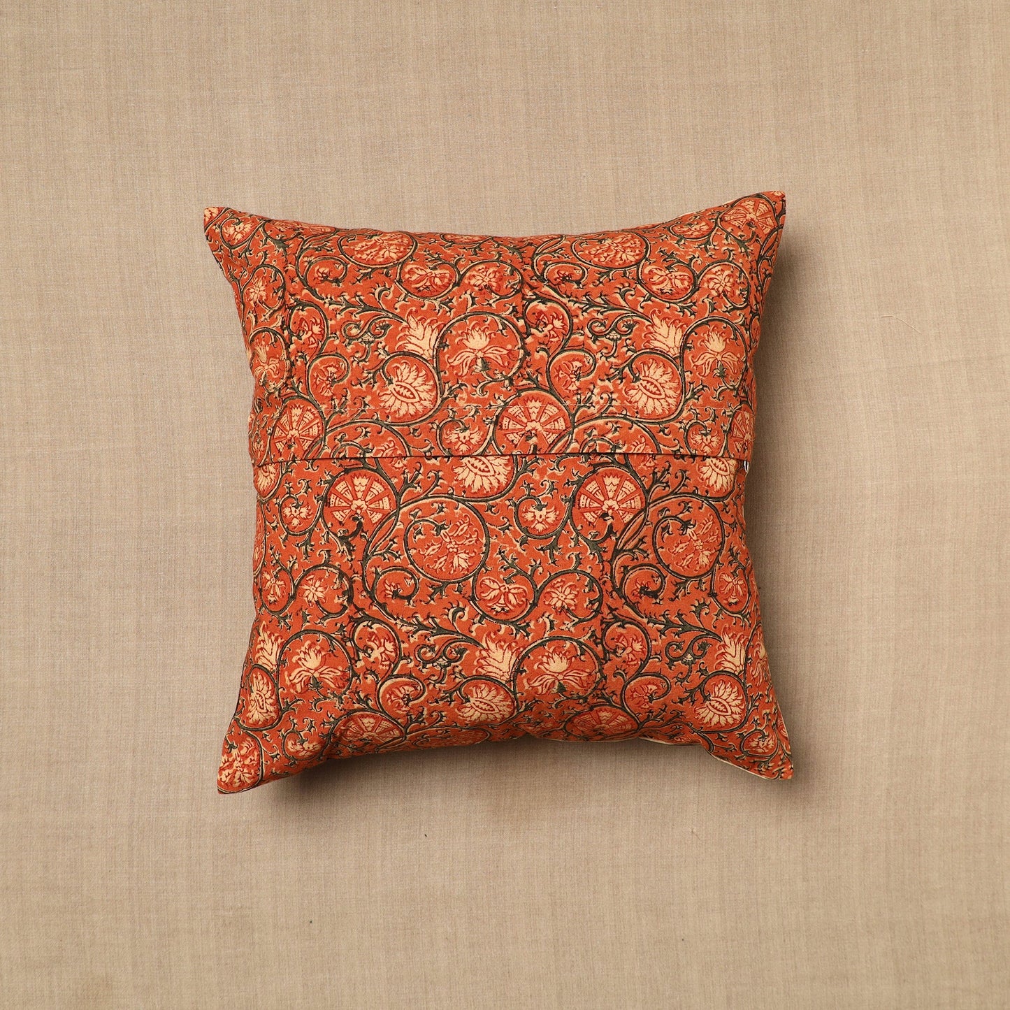  Orange Pedana Block Print Cotton Kalamkari Cushion Cover