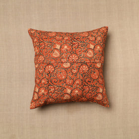  Orange Pedana Block Print Cotton Kalamkari Cushion Cover