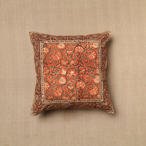  Orange Pedana Block Print Cotton Kalamkari Cushion Cover