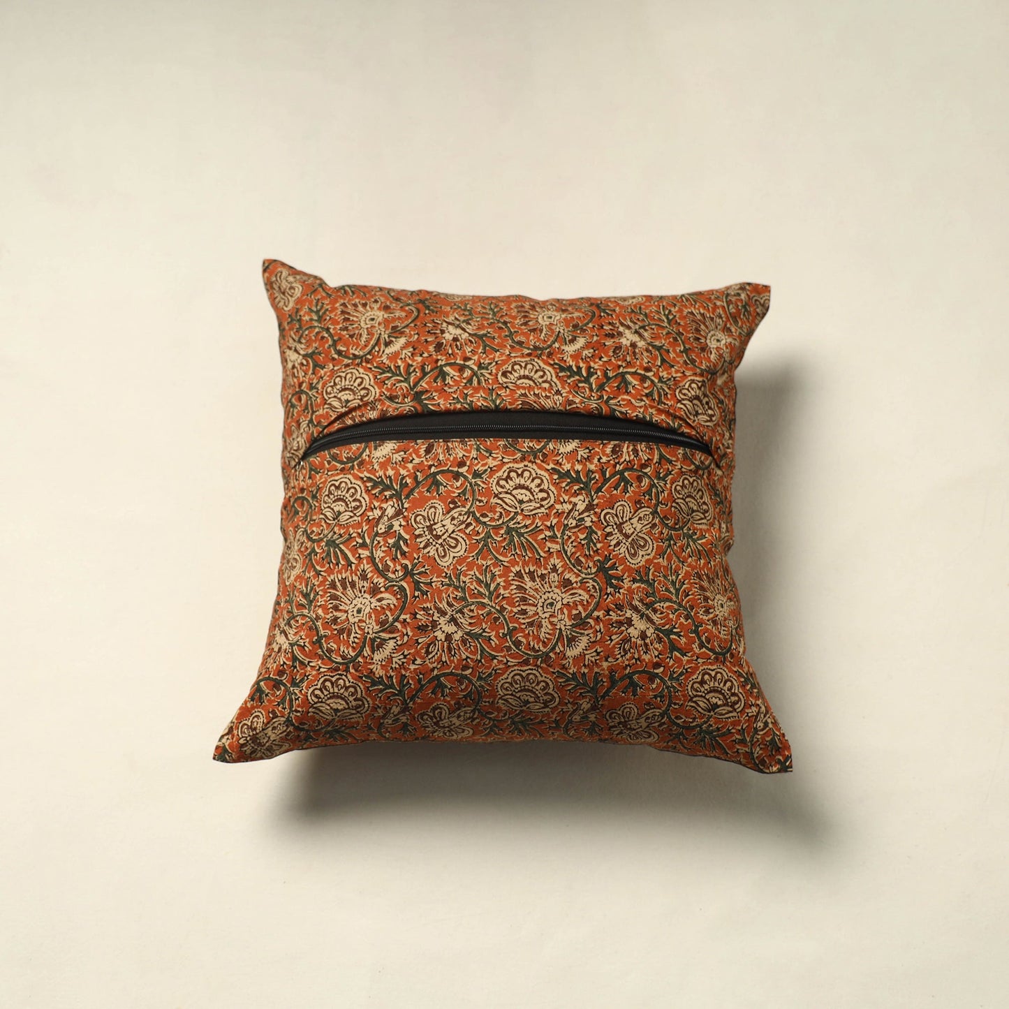 Orange Pedana Block Print Cotton Kalamkari Cushion Cover