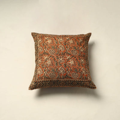 Orange Pedana Block Print Cotton Kalamkari Cushion Cover