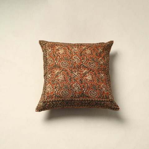 Orange Pedana Block Print Cotton Kalamkari Cushion Cover