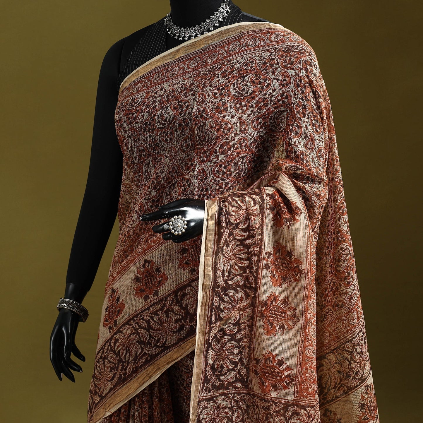 Pedana hand block print natural dyed kota doria cotton