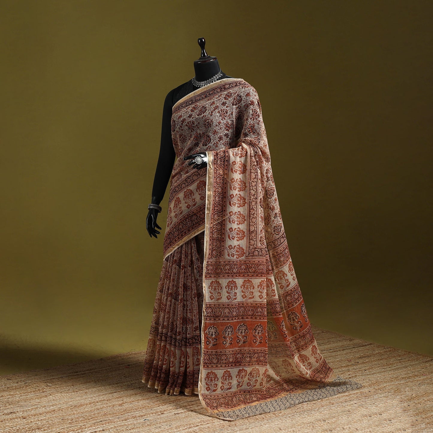 Pedana hand block print natural dyed kota doria cotton