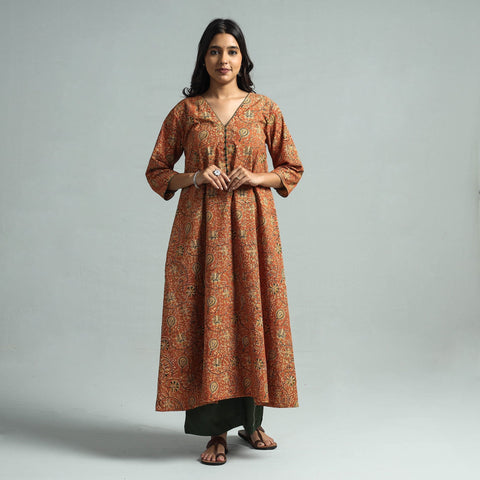 Orange - pedana kalamkari printed cotton kurta with palazzo