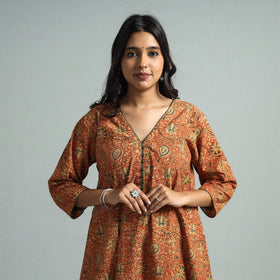 Orange - pedana kalamkari printed cotton kurta with palazzo