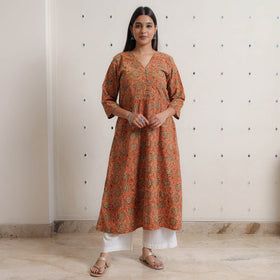 Buy Pedana Kalamkari Block Printed Cotton A-Line Kurta 05 Online at iTokri.com