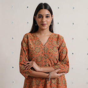 Buy Pedana Kalamkari Block Printed Cotton A-Line Kurta 05 Online at iTokri.com