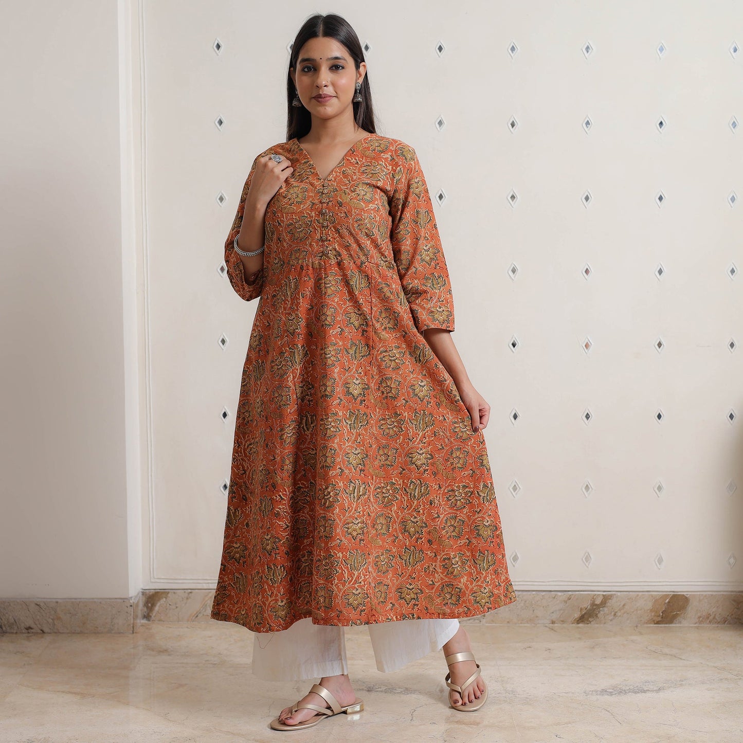Buy Pedana Kalamkari Block Printed Cotton A-Line Kurta 05 Online at iTokri.com