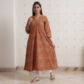 Buy Pedana Kalamkari Block Printed Cotton A-Line Kurta 05 Online at iTokri.com