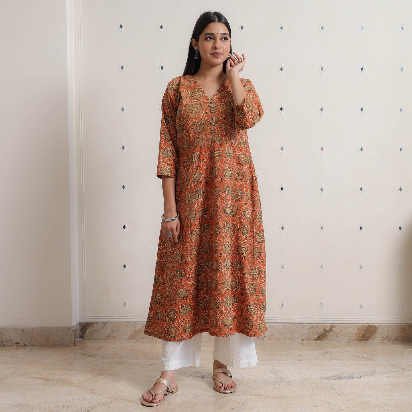 Buy Pedana Kalamkari Block Printed Cotton A-Line Kurta 05 Online at iTokri.com