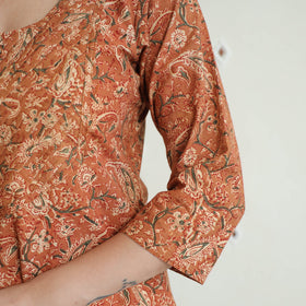 Pedana Kalamkari Block Print Cotton A-Line Kurta For Women