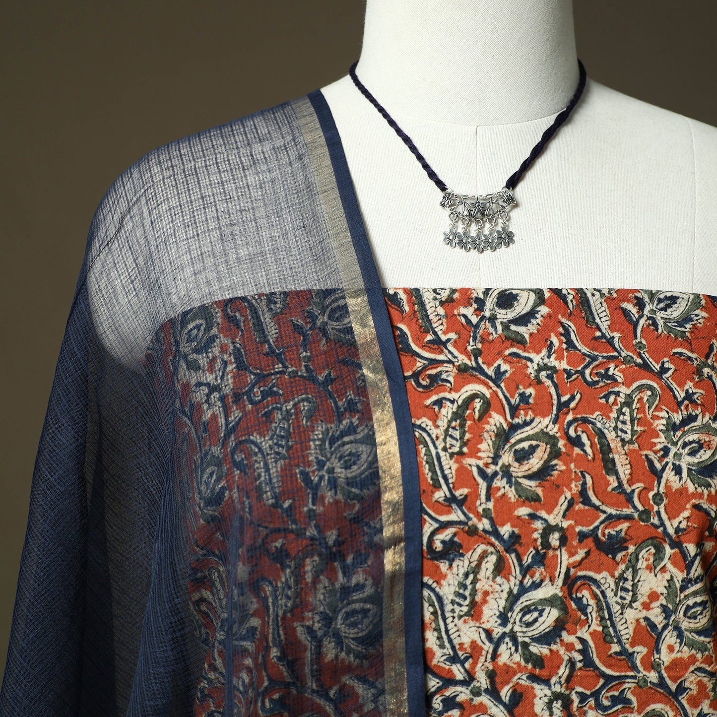 Pedana kalamkari hand block print natural dyed cotton 2pc
